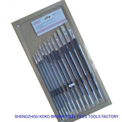 #50004f 12PCS Long Handle Flat Head Bristle Brushes in Clam-Shell