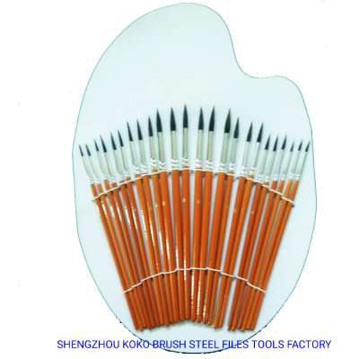 24PCS Orange Color Wood Handle Pony Hair Student Artist Brush