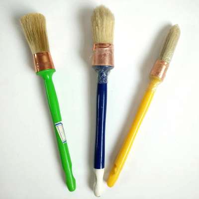 Assorted Color Plastic Handle Copper Plated Ferrule Round Head Paint Brush