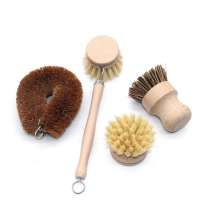 Factory price custom logo natural wood kitchen cleaning tool set bamboo dishwasher brush