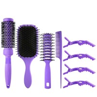 8Pcs Edge brush Rat Tail Comb Black Natural Curly Wet Dry Brush with Hair Clips Amazon Detangling Hairbrush Kit